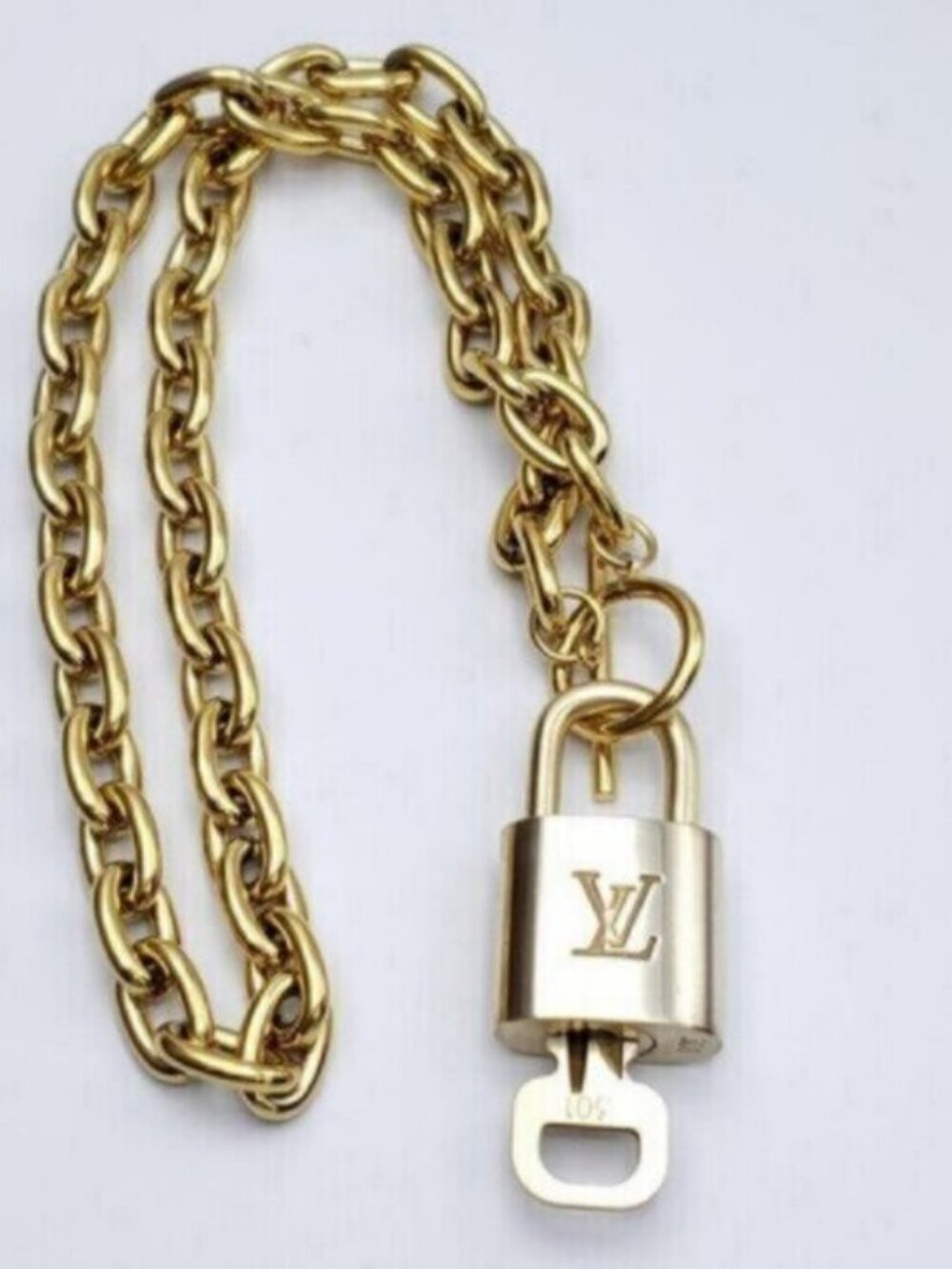Authentic Louis Vuitton Gold Padlock w/Unbranded Stainless Steel Chain Necklace - Picture 7 of 14